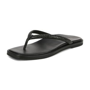 Vionic Vista Shine Black Rhinestone Square Toe Flipflop Sandals 8